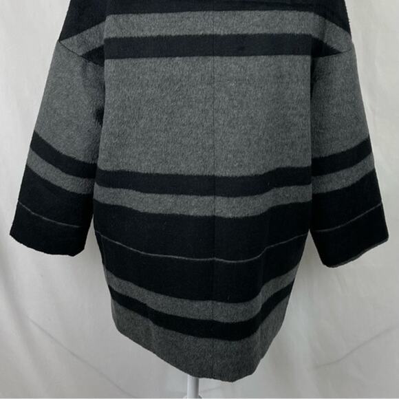 LOFT Wool Blend Hooded Black & Gray Striped Academia Coat NWOT Size SP - Picture 7 of 12